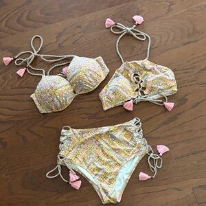 Victoria's Secret Gorgeous Escape Pink Boho
High Waist Laceup Bikini Set